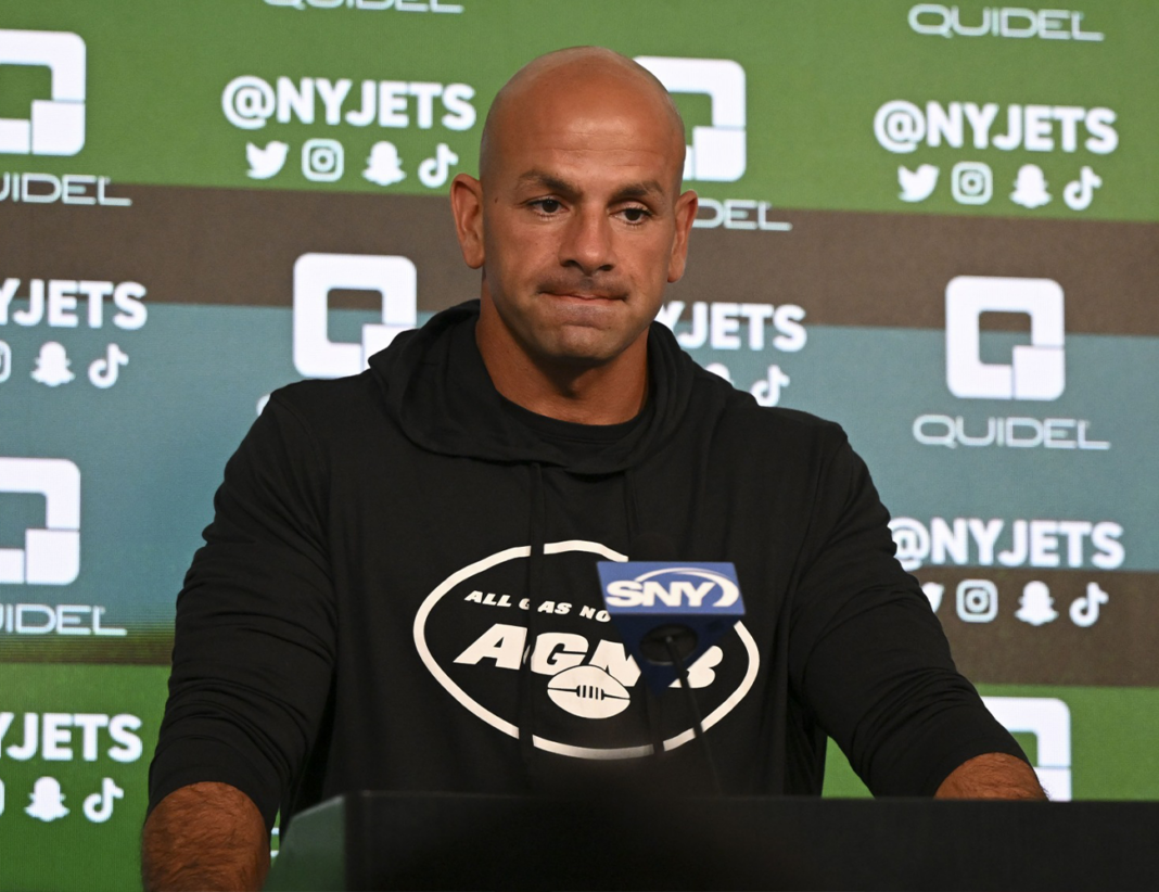 New York Jets Football Coach Saleh at press conference