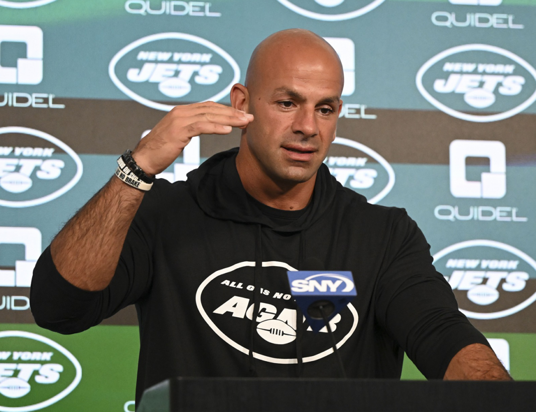 New York Jets Football Coach Saleh at press conference